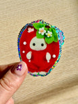 Shellflower - Strawberry Rabbit Glitter Vinyl Sticker