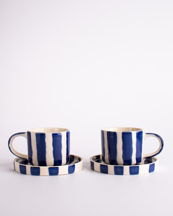 Magazin Minori - Espresso Stripes - Mare Blue (Set of 2 Espresso Cups & Saucers)