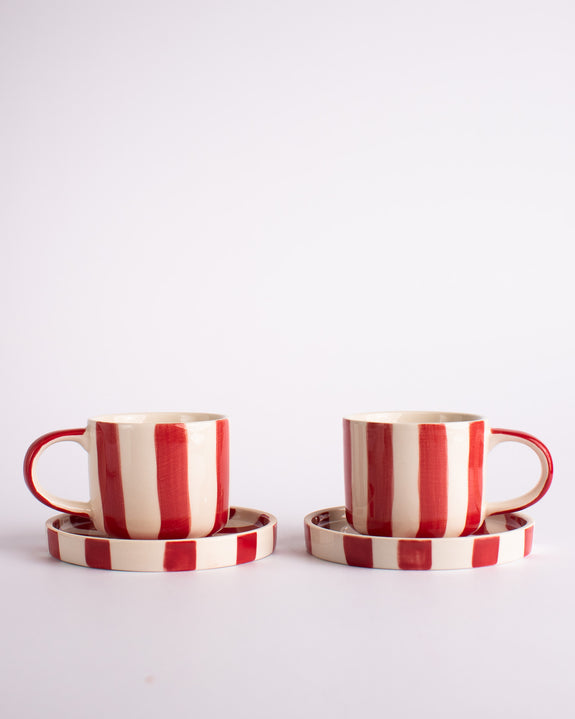 Magazin Minori - Espresso Stripes - Tramonto Red (Set of 2 Espresso Cups & Saucers)