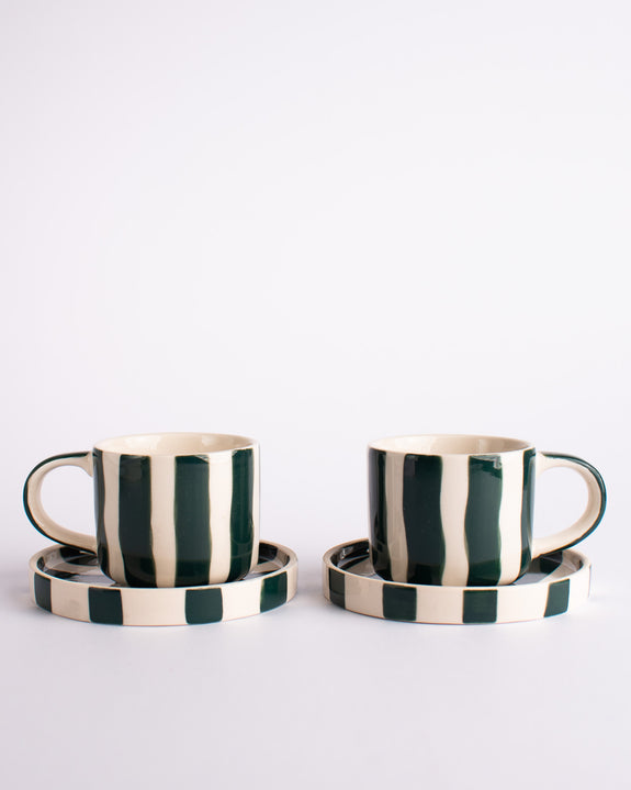 Magazin Minori - Espresso Stripes - Gentle Green (Set of 2 Espresso Cups & Saucers)