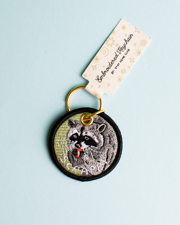 Stay Home Club - Scrappy Raccoon - Embroidered Keychain