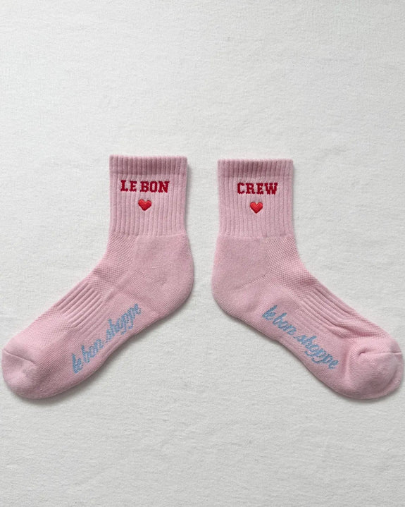 Le Bon Shoppe - Embroidered Crew Socks - Strawberry Milk
