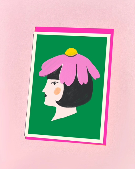 Kitty Kenda Papergoods - Pink Flower Woman Greeting Card