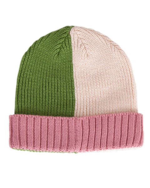 Acorn - River Merino Beanie Green and Pink