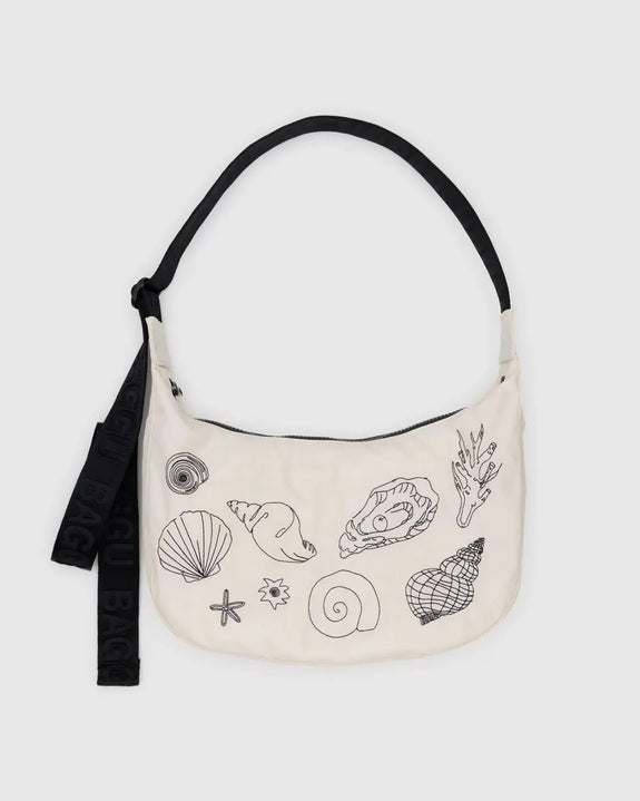 Baggu - Medium Nylon Crescent Bag - Embroidered Shells