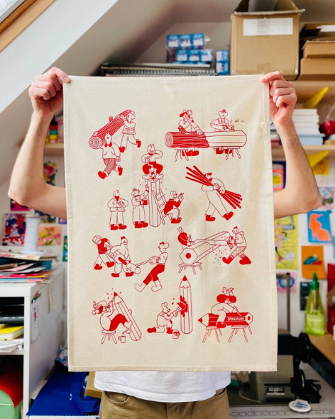 YUK FUN - Pencil Factory Tea Towel - Red