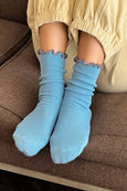 Le Bon Shoppe x Noble - Ruffled Modal Socks - Powder Blue / Brown Edge