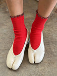 Le Bon Shoppe x Noble - Ruffled Modal Socks - Paprika / Brown Edge