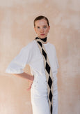 TBCo - Merino Wool Skinny Scarf in Black & Cream Harlequin