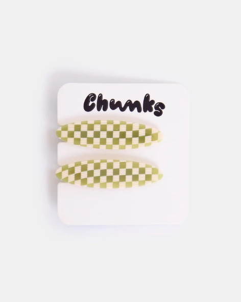 Chunks - Allie Clips in Oval Olive Check