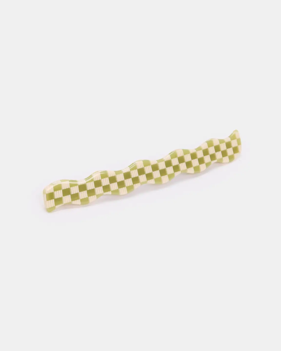 Chunks - Skinny Wave Barrette - Olive Check