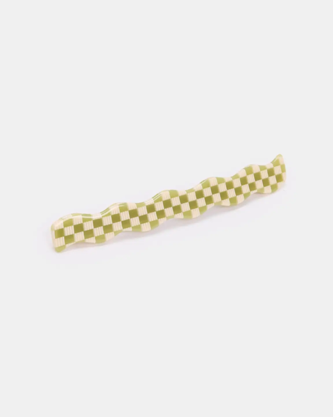 Chunks - Skinny Wave Barrette -  Olive Check