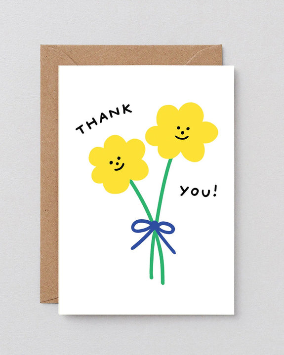 Wrap - Thank You - Double Flowers - Greetings Card