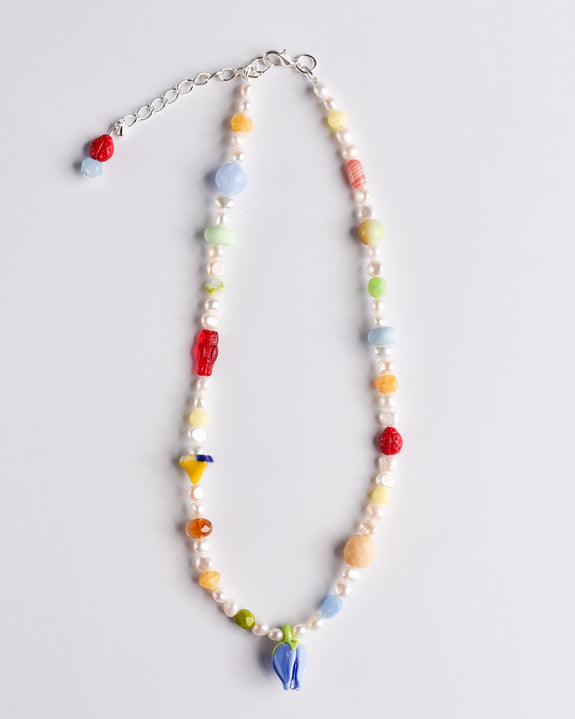 Pinky's x Jean Riley - Emily Green Pearl Tulip Necklace - Blue
