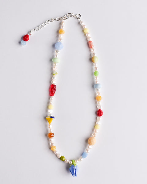 Pinky's x Jean Riley - Emily Green Pearl Tulip Necklace - Blue