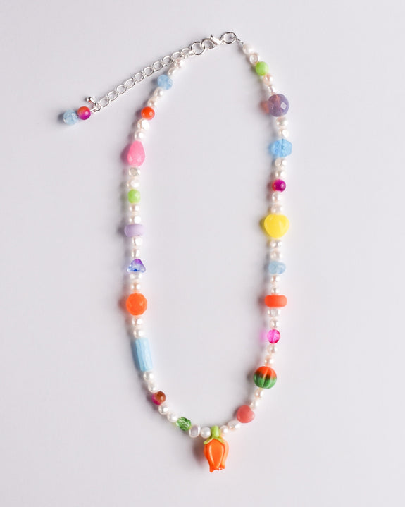 Pinky's x Jean Riley - Emily Green Pearl Tulip Necklace - Orange
