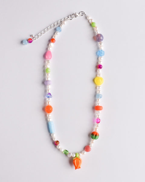 Pinky's x Jean Riley - Emily Green Pearl Tulip Necklace - Orange