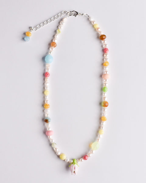 Pinky's x Jean Riley - Emily Green Pearl Tulip Necklace - Pink