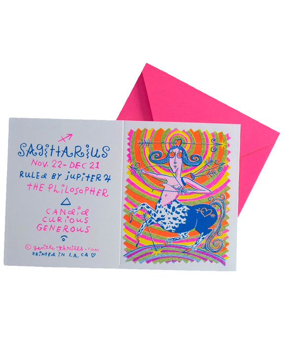 Gentle Thrills - Sagittarius Risograph Card