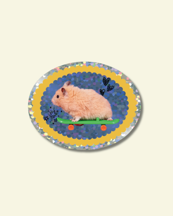 Shellflower - Skateboard Hamster - Glitter Vinyl Sticker