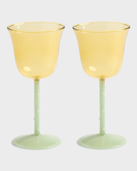 &Klevering - Dot Wine Glass Set – Yellow (Set of 2)