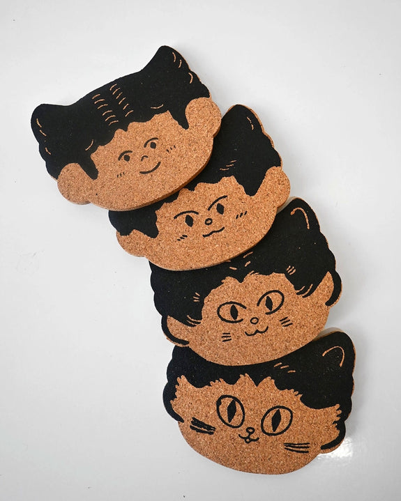 Natali Koromoto - "Cat Person" Set of Four Cork Coasters