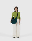 Baggu - Large Nylon Crescent Bag - Navy Green Check
