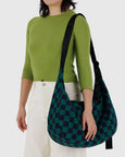 Baggu - Large Nylon Crescent Bag - Navy Green Check