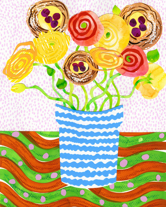 Emily Green - Ranunculus and Cherry Danishes Collage - Giclee Print