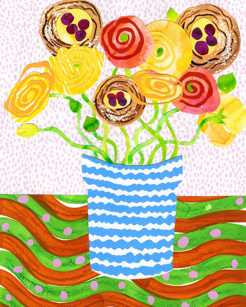 Emily Green - Ranunculus and Cherry Danishes Collage - Giclee Print