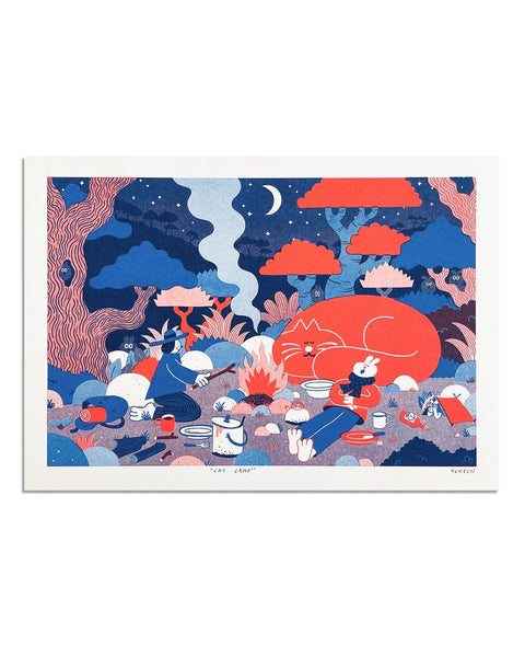 YUK FUN - Cat Camp Riso Art Print