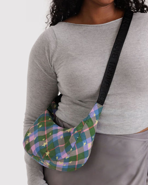 Baggu - Small Nylon Crescent Bag - Green Star Plaid *PRE BOOK dispatch after Oct 16th *