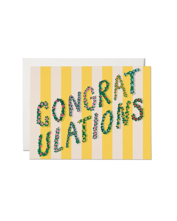 Red Cap Cards - Yellow Stripes Congratulations Greeting Card