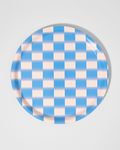 Wrap - Round Birch Serving Tray - Blue Gradient Check Mini