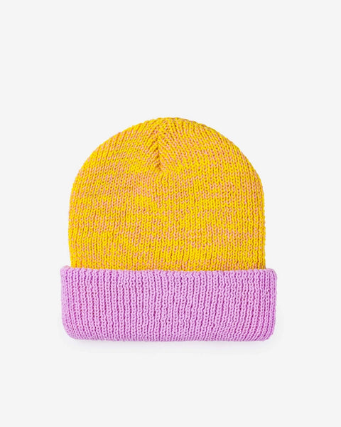 Verloop Knits - Colourblock Plush Knit Beanie - Yellow Pink