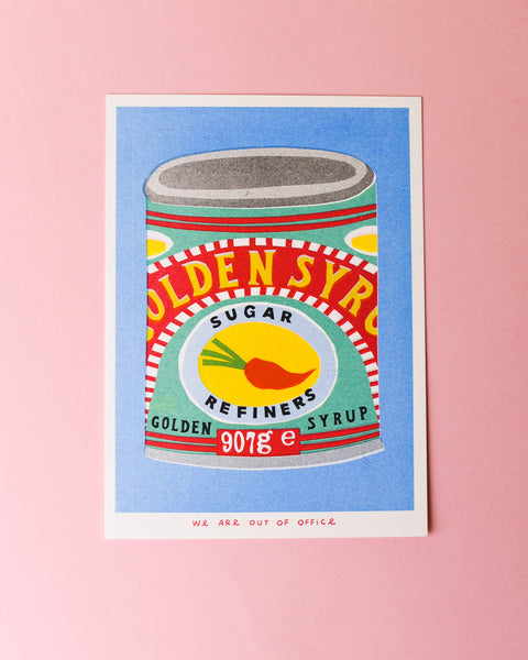 We are out of Office - Riso Print - A can of Golden Syrup