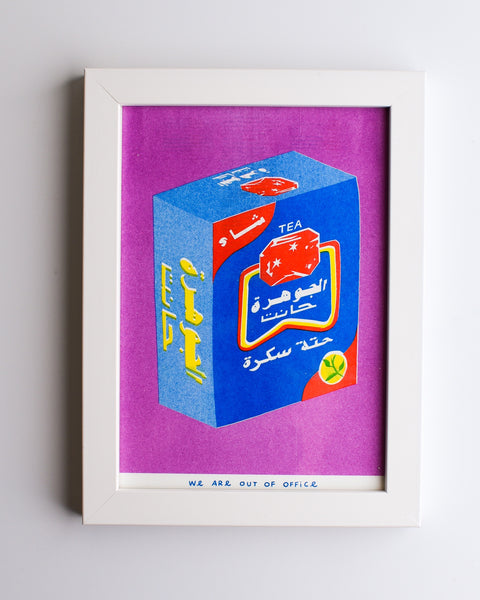 We are Out of Office - FRAMED Riso Print - A Box of Sugarcane Tea
