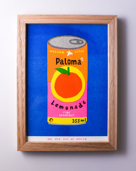 We are out of Office - FRAMED Riso Print - A can of Paloma Lemonade