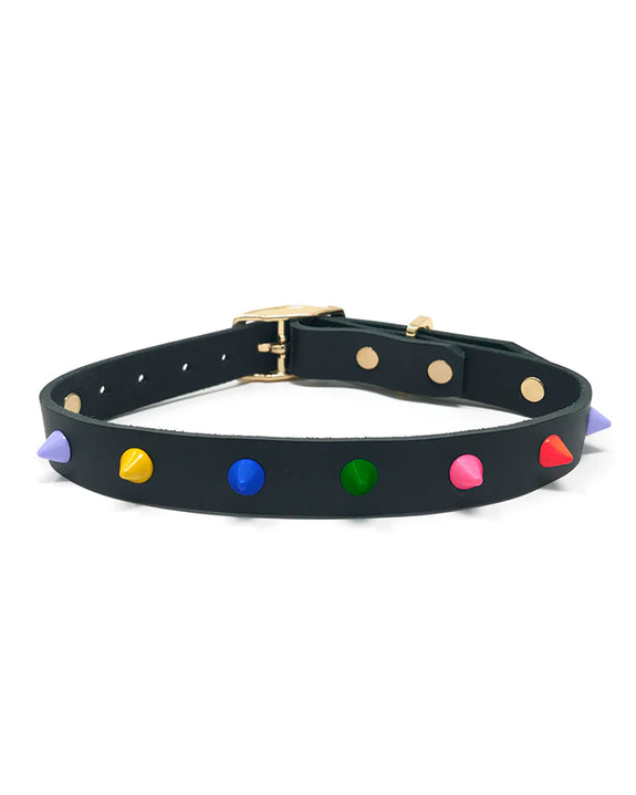 Nice Digs - Smooth Spike Leather Dog Collar - Memphis Noir - XL
