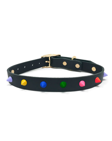 Nice Digs - Smooth Spike Leather Dog Collar - Memphis Noir - XL
