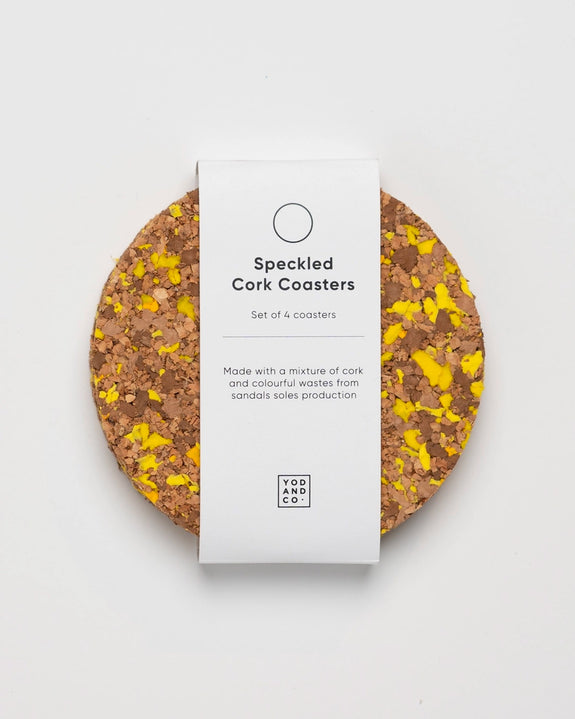 Yod and Co - Speckled Round Cork Coasters Set of 4 - Yellow