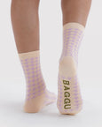Baggu - Crew Sock - Pink Houndstooth