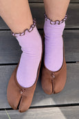 Le Bon Shoppe - Petite Ruffled Modal Socks - Lilac and Brown