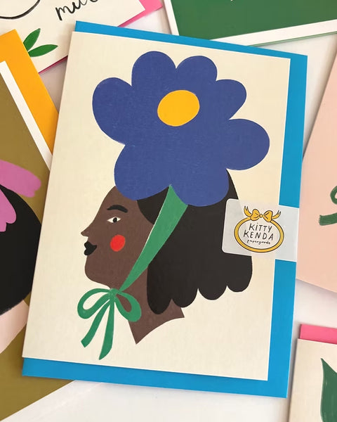 Kitty Kenda Papergoods - Blue Flower Woman Greeting Card