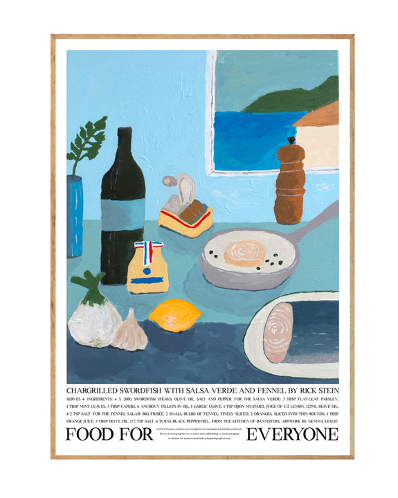 Food For Everyone - A3 Print - Chargrilled Swordfish with Salsa Verde and Fennel by Rick Stein