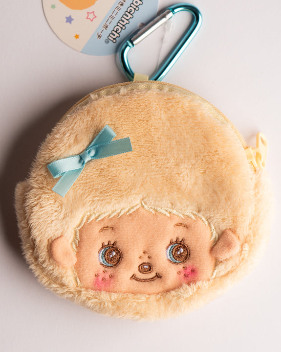 Monchhichi - Mini Pouch with Carabiner - Bebichhichi Cream Blue Ribbon