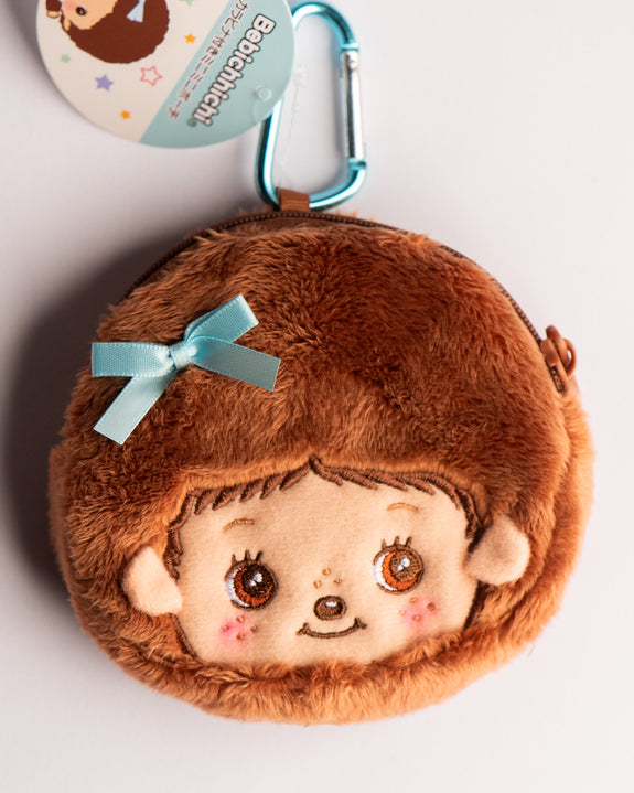 Monchhichi - Mini Pouch with Carabiner - Bebichhichi Brown Blue Ribbon
