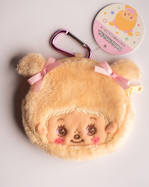 Monchhichi - Mini Pouch with Carabiner - Bebichhichi Cream Pink Ribbon