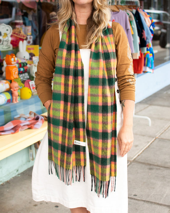 TBCo - Lambswool Scarf in Lime Multi Check