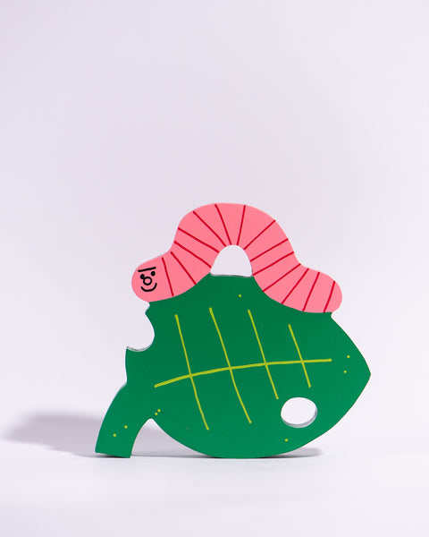 Tess Smith-Roberts - Painted Sculpture - Worm on Leaf